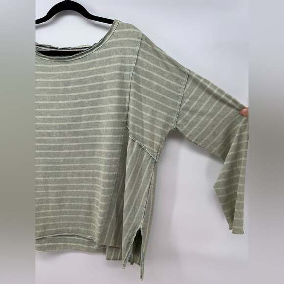 Pilcro Anthropologie The Riley Top Scoop Neck Green Striped Cotton Relaxed Fit - Picture 2 of 8